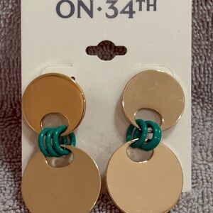 On 34th Gold and Green Earrings